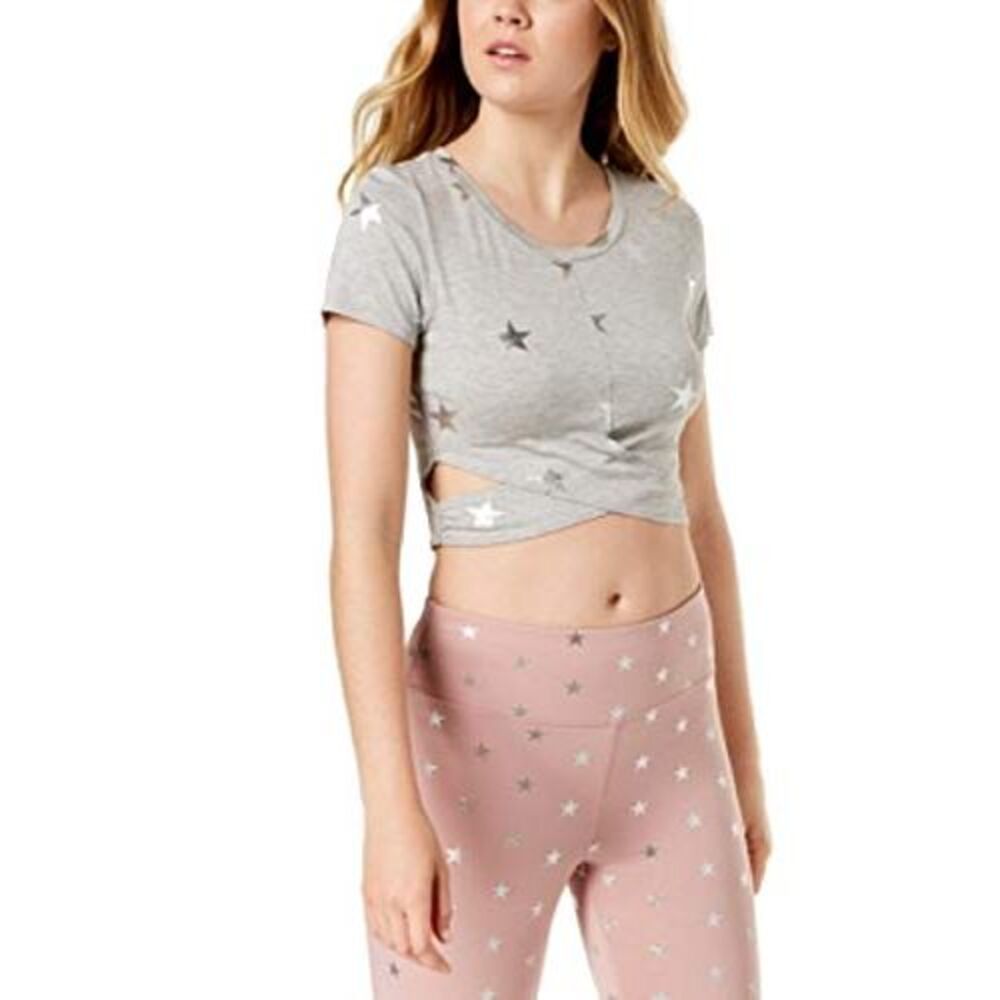 Material Girl Active Juniors Metallic Print Crisscross Top